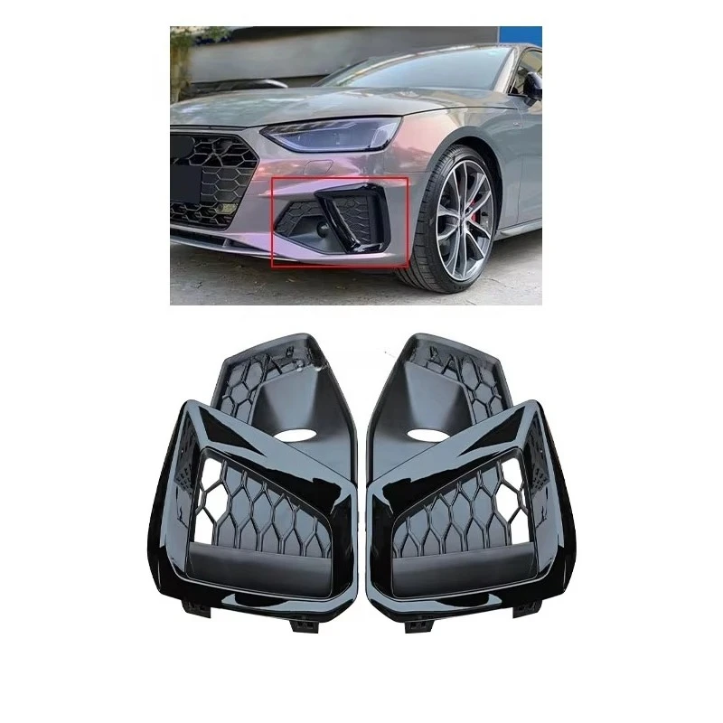 

New Sport Design Aftermarket ABS Fog Lamp Cover Paint Black Fog Lights Grill For Audi A4 2020 2021 2022 Modified Upgrade To S4