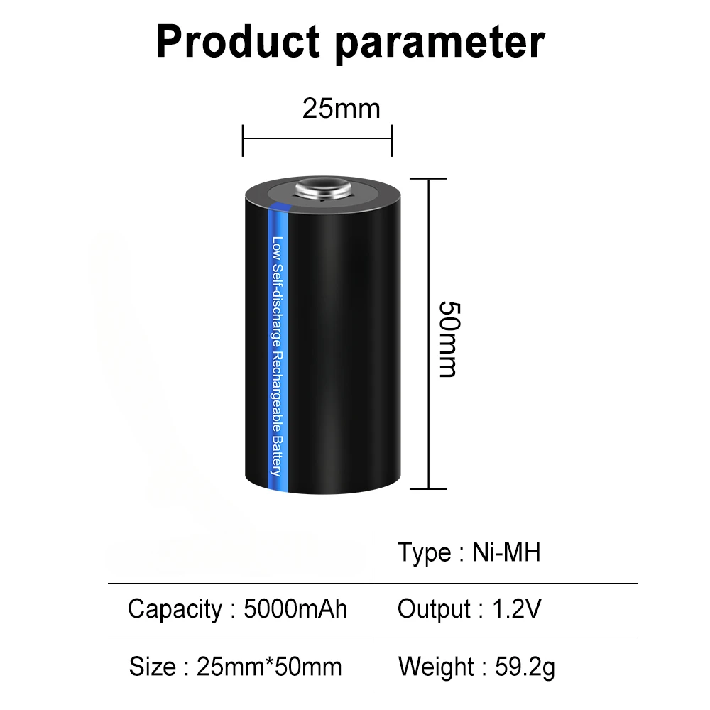 For Gas Cooker Flashlight Radio 1.2V C Size Rechargeable Battery 5000mAh Ni-MH LR14 R14 Batteries C Cell