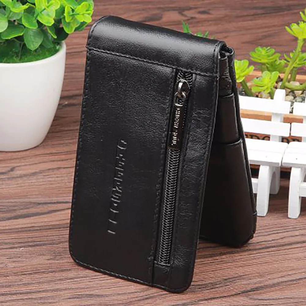 Men Genuine Leather Mobile Cell Phone Case Cover Skin Belt Bags Hip Bum Male Real Cowhide Purse Fanny Pack Hook Waist Bag