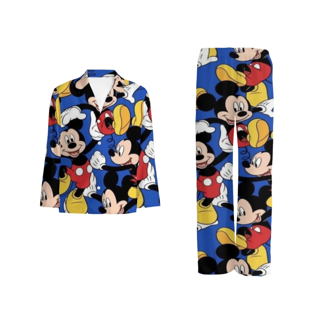 Conjunto de pijama Disney Mickey Mouse com top abotoado confortável e calça elástica, perfeito para homens e mulheres como lounge ou sleepwear