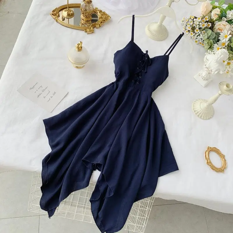 Zcwxm abiti Sexy con cinturino per le donne estate femminile scollo a V senza maniche abito a vita alta Ladys Sash Tie Up Dress
