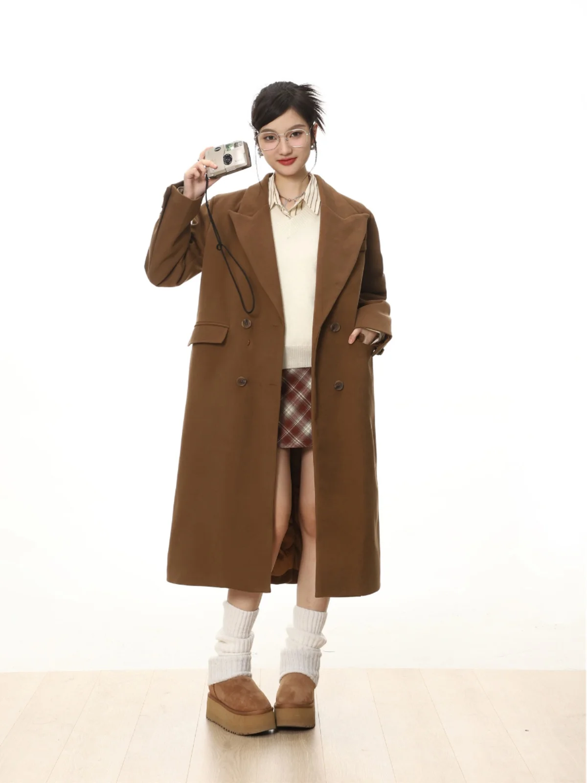 November Academy Style Plaid Short Skirt Women's Spring Autumn American Retro A-Line Wrap Body Woolen Half-length Skirt