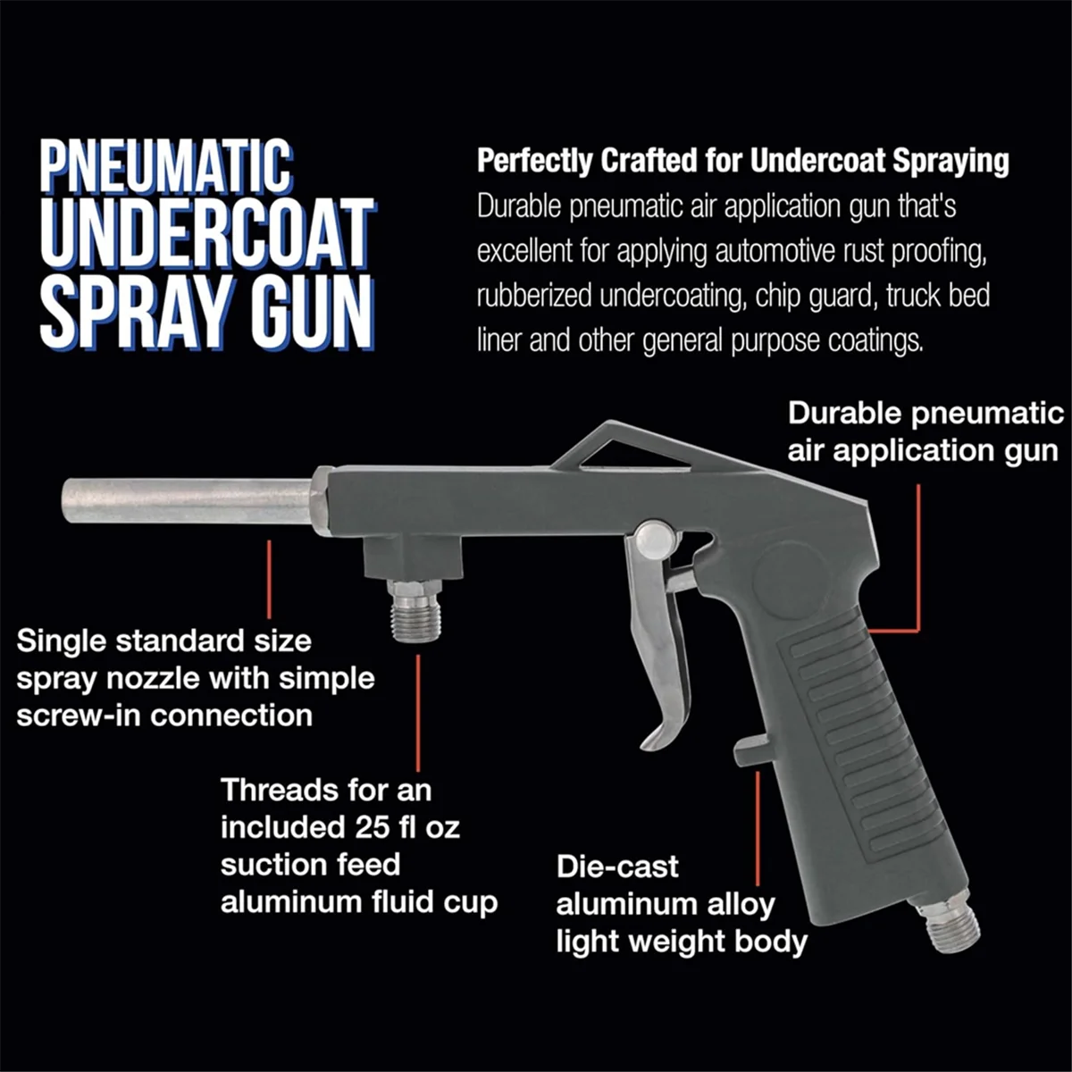 Air Undercoating SprayGun with Regulator,Suction Feed Cup Apply Sprayable Truck Bed Liner Coating, Rubberized Undercoat