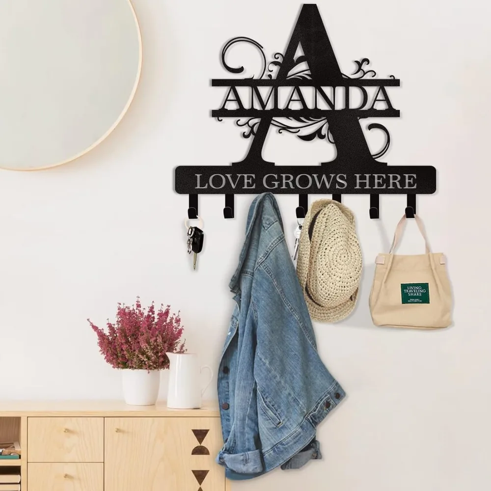 Personalized Metal Wall Hanging with Custom Name Hooks Ideal for Housewarmings Multi-functional for Keys Hats Towels Coats