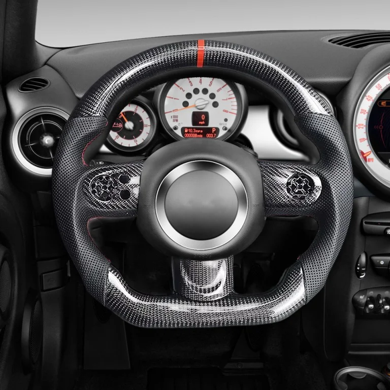 For BMW MINI Mini Cooper S R56 R58 R57 R61 R59 Coupe With Paddles Hole Carbon Fiber Steering Wheel