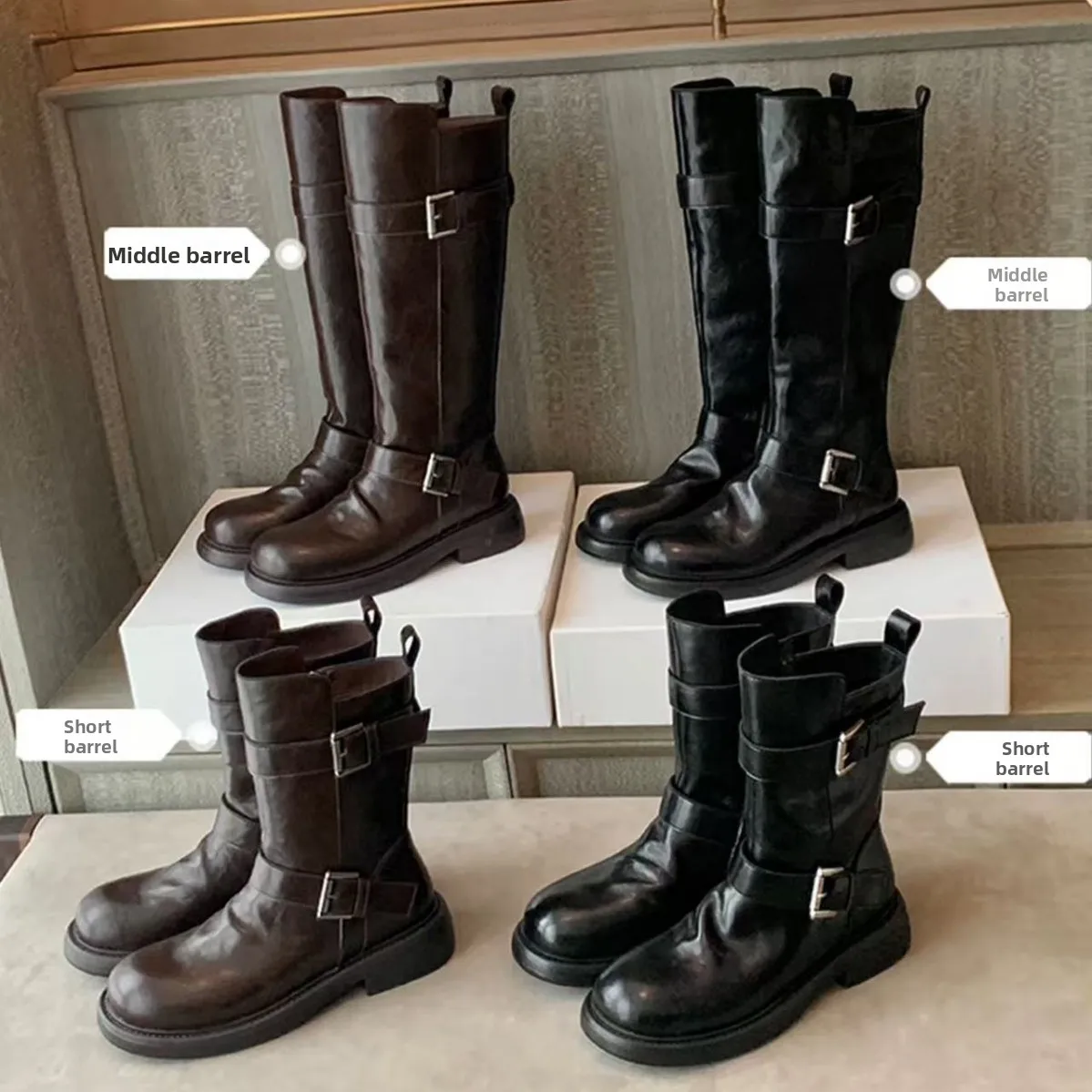 Women Thick Soled Knight Boot with Double Buckles Side Zippers Short Boot for Outdoor Thick Heels Fashionable Boot Winter Warmth