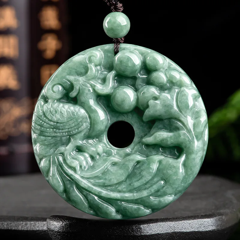 

Hot Selling Natural Jade Phoenix Flower Pendant Hand-carved Jadeite Necklace Fashion Jewelry Men Women Luck Gifts Amulet