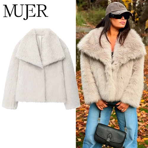 MUJER abrigo de piel sintética chaqueta de mujer mullida de felpa 2025 mujer Otoño Invierno nuevo en prendas de vestir exteriores blanco rojo gris negro mezclas abrigos