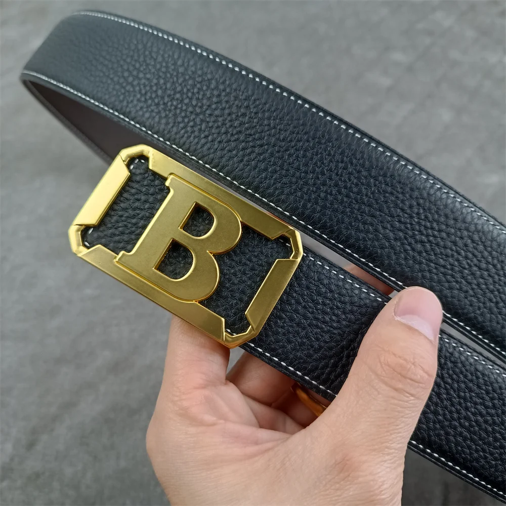 2022 WITHOUT BUCKLE 3.8cm gushuai new design for men women belt high quality cowskin genuine leather two sides free shipping