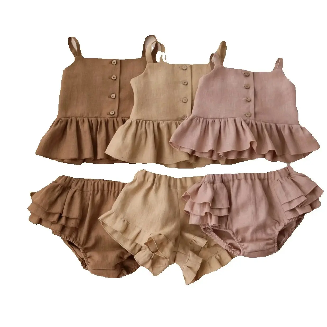 Vintage Baby Girl Top and Pants Set Cute Little Girls Toddler Cotton Linen  Shorts Kids Summer Short Pants