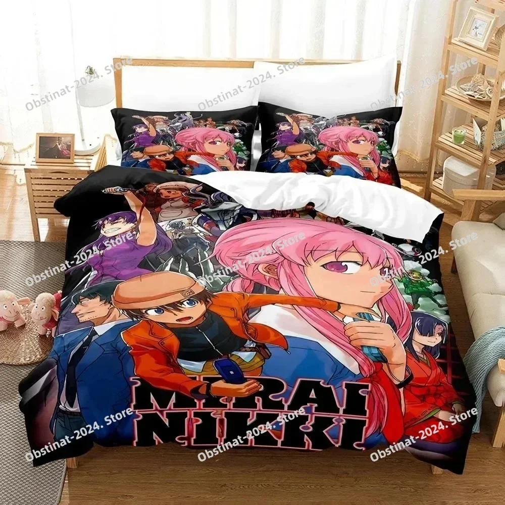 New 3D Printed Anime Bed Sheet Future Diaries Mirai Nikki Bedding Set Single Twin Full Queen King Size Bed Set Adult Kid Bedroom