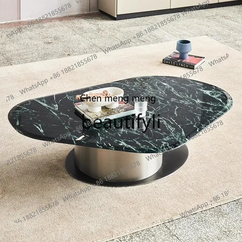 

Household living room marble luxury stone coffee table irregular large flower green Italian light luxury small apartment