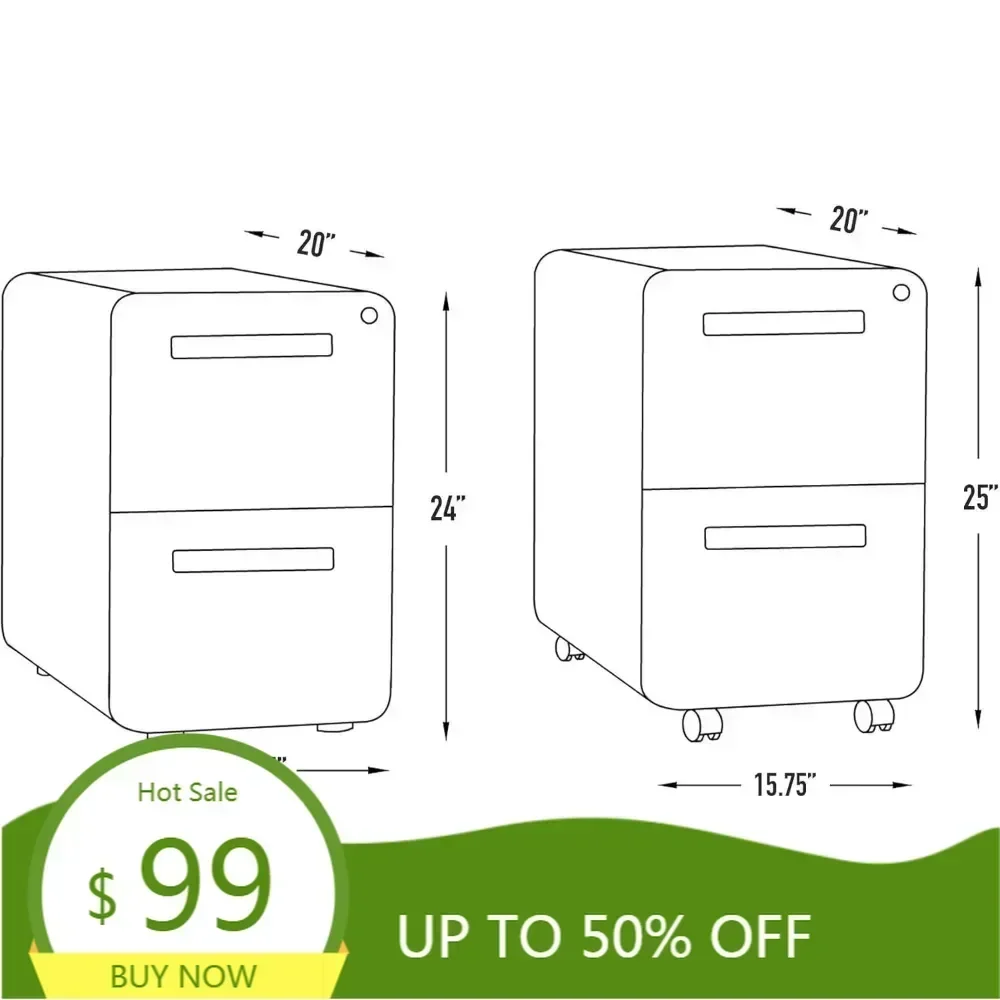 

Stockpile 2 Drawer Mobile File Cabinet with Lock - Under Desk Metal Filing Cabinet, Legal/Letter File Folders, Wheels and Stati