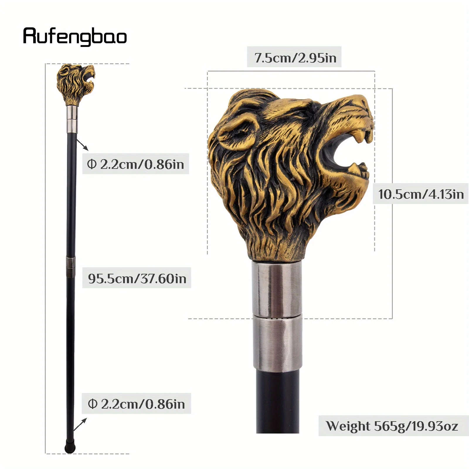 الراتنج الأصفر الأسد عصا للمشي موضة ديكور الصلب عصا شهم تأثيري قصب مقبض Crosier أداء المرحلة قصب 95 سنتيمتر