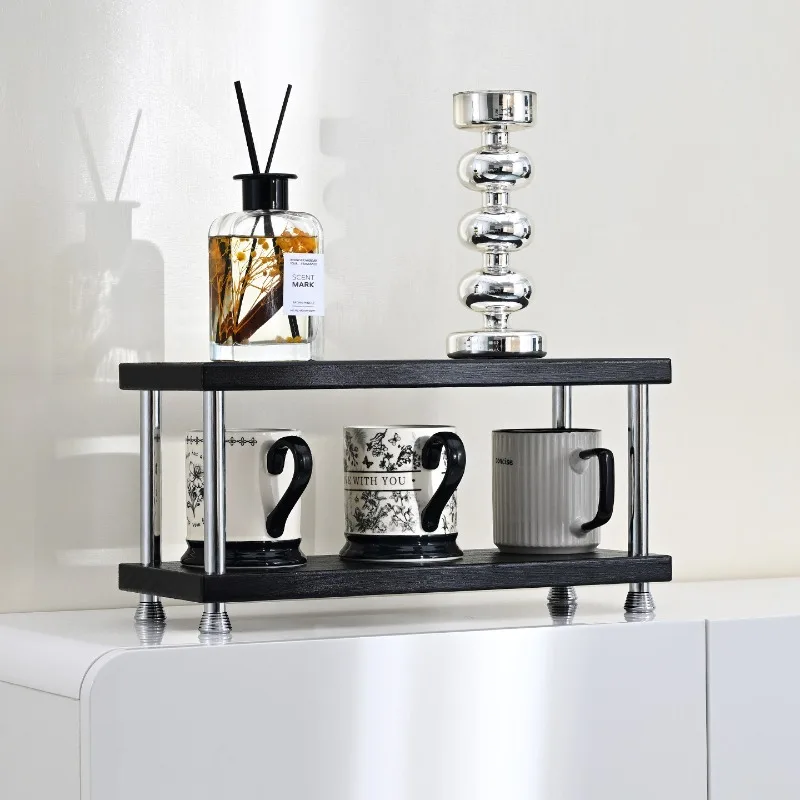 Wooden Desktop Storage Rack,Kitchen Cup Special Organizer,Cosmetic Finishing Storage Rack,Solid Metal Foot Coffee Cup Rack