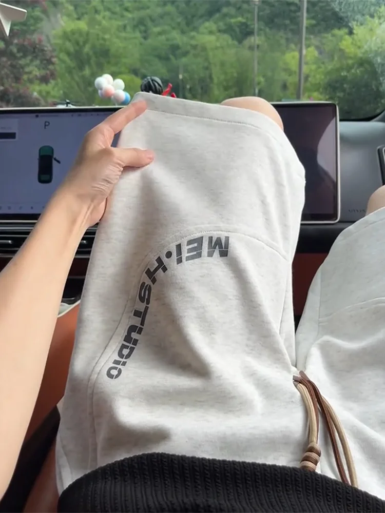 

American Sle Letter Print Diagonal Cut Loose Men's orts Summer Heavyweight Five-Quarter Baskeall Sweatpants Casual Pants