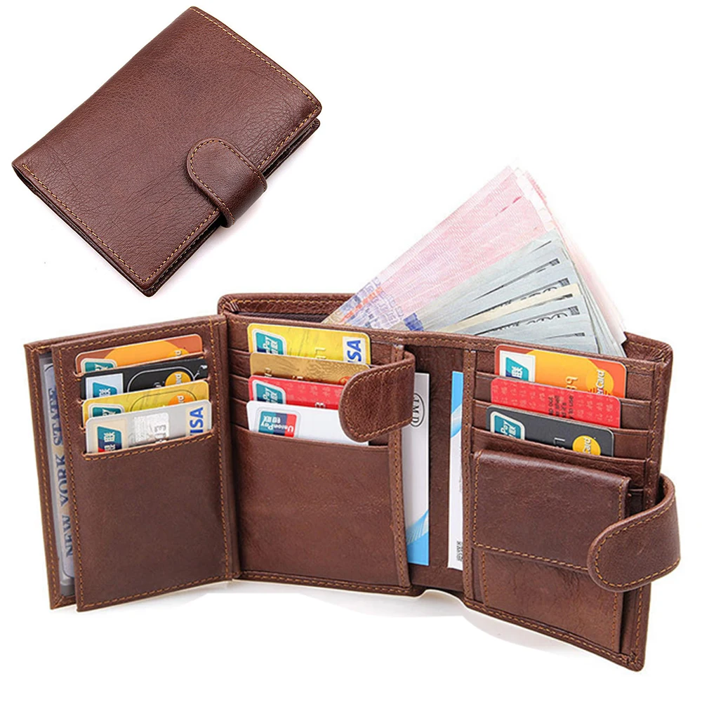 Mens กระเป๋าสตางค์หนังแท้ Slim ผู้ถือบัตรเครดิต Trifold กระเป๋าสตางค์ Rfid สำหรับ Cash Id Card Bank Card Driver 'S เอกสาร