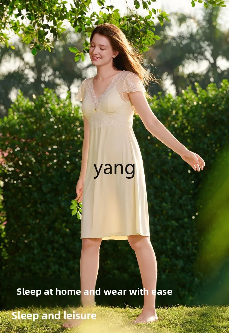 LMM holiday style home clothes with chest pads anti-bumping women's pajamas are comfortable and soft in summer