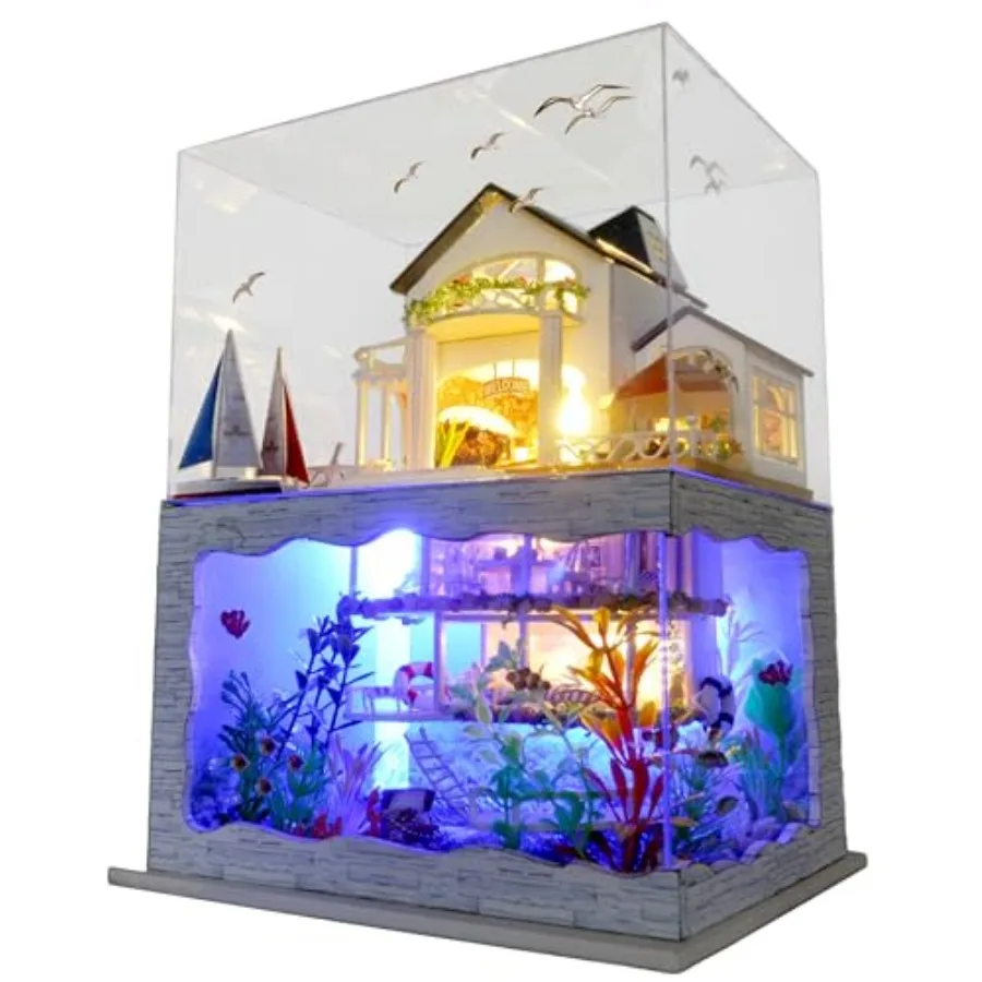 

Набор для сборки миниатюрного домика своими руками для взрослых: тематика «Гавайи», деревянный конструктор, компактный дизайн, натуральный цвет дерева, детализированная работа.