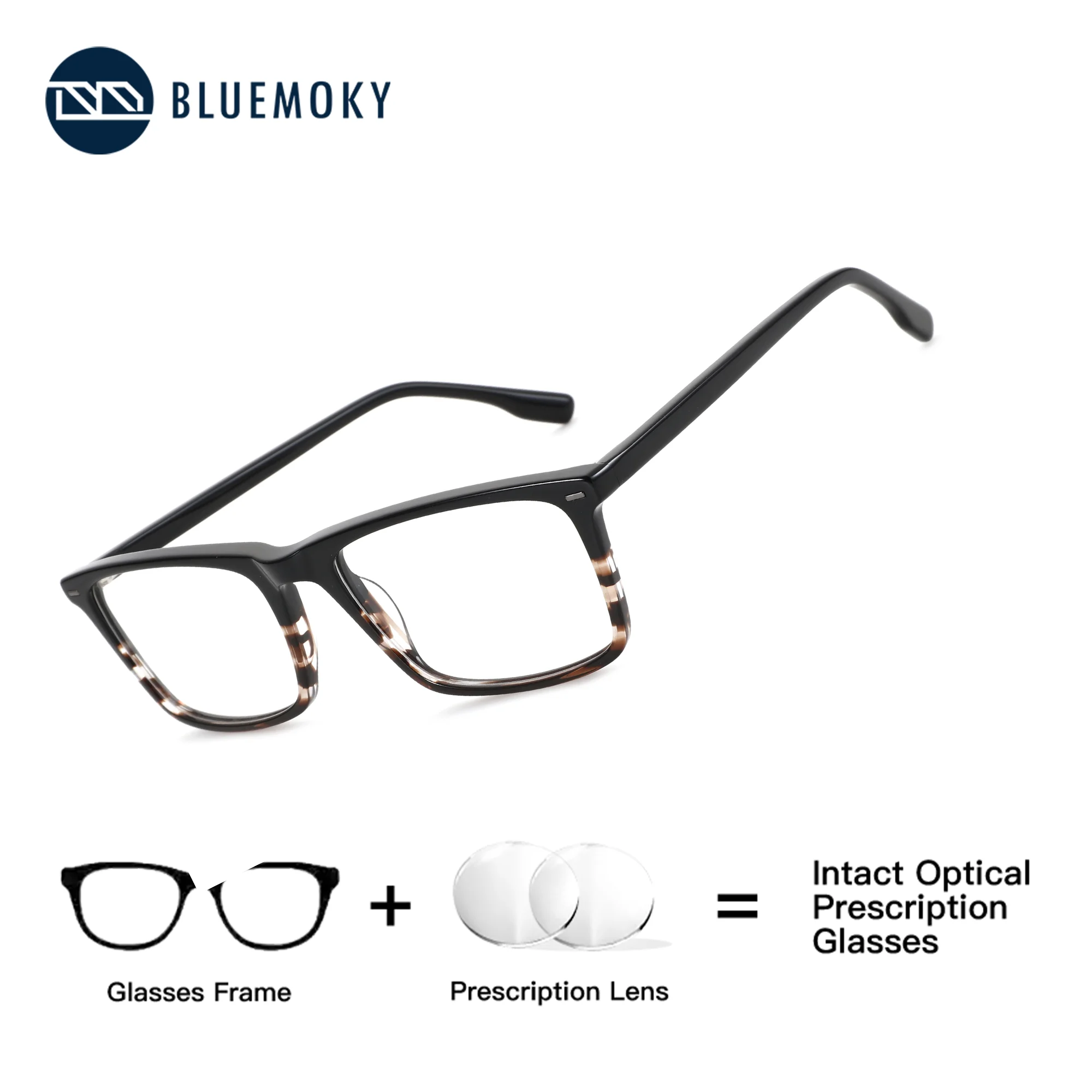

BLUEMOKY New Handmade Acetate Square Prescription Glasses,Men's Gradient Lenses, Myopia Progressive Anti Blue Light Photochromic