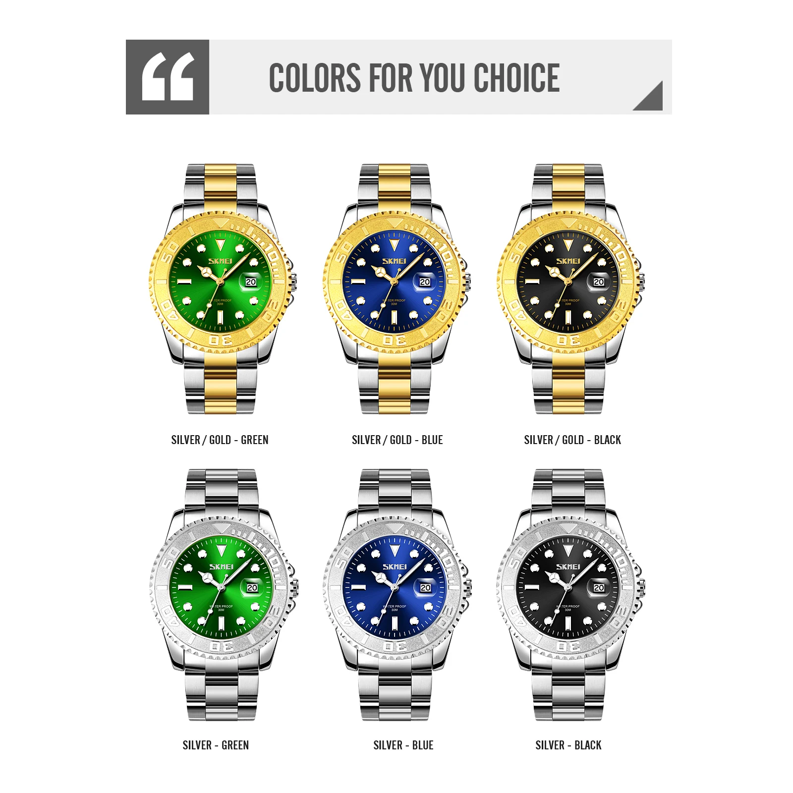 Imagem -04 - Skmei Classic Luxury Green Water Ghost Ver Waterproof Zero Radiação Luminous Rotatable Bezel Quartz Ver 9295