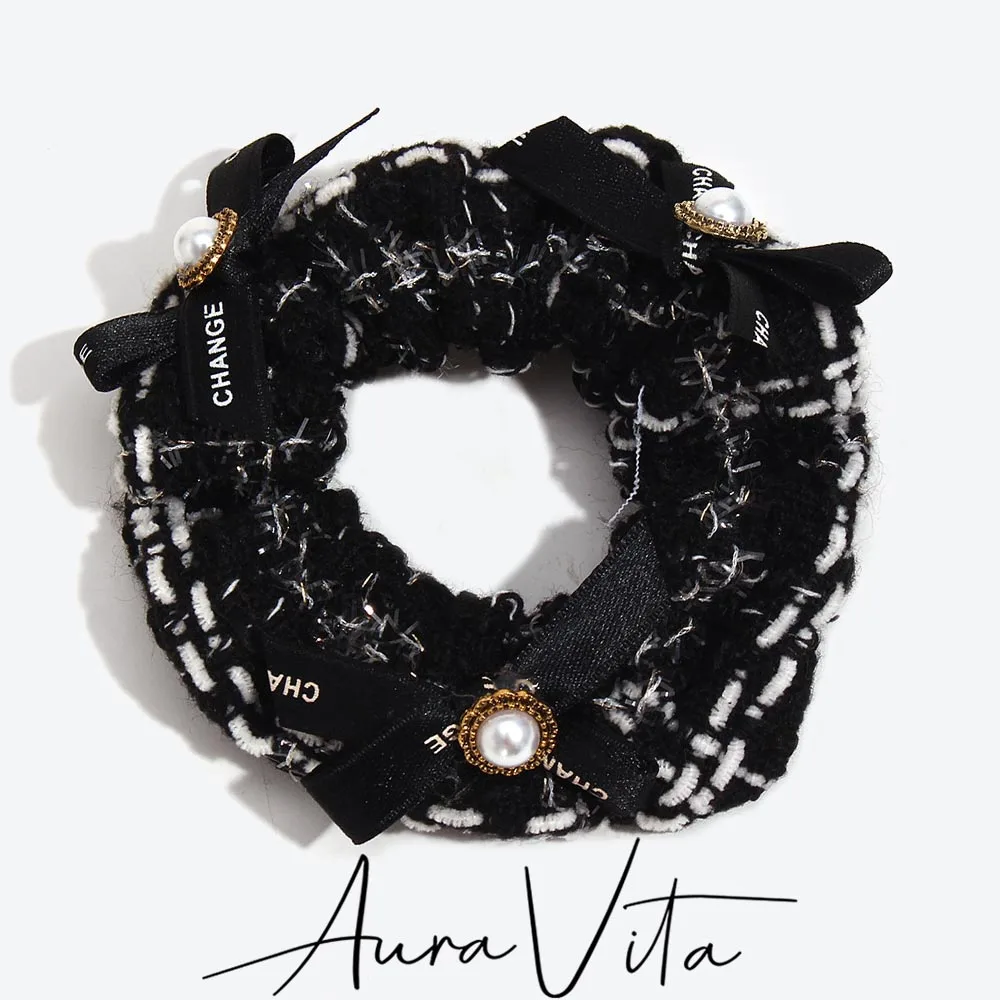 

AuraVita 2025 New Trendy Pearl Bowknit High Elasticity Scrunchies Hair Rope Party Hair Tie Women's Elegant Hair Accessories Gift