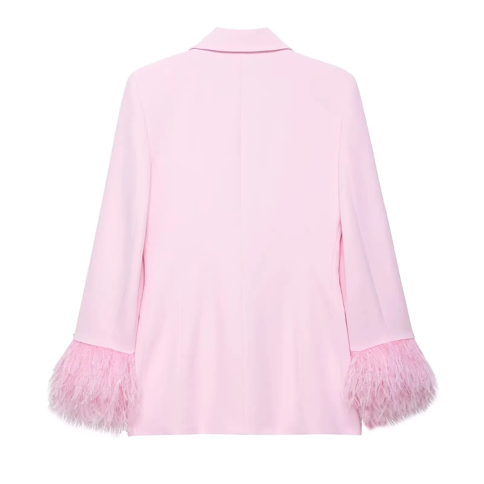 

Spring New Women's Suit Coat with Feather Sve Cuffs Straight Leg Pants Formal Office Sle Long Sve Polyester Fiber