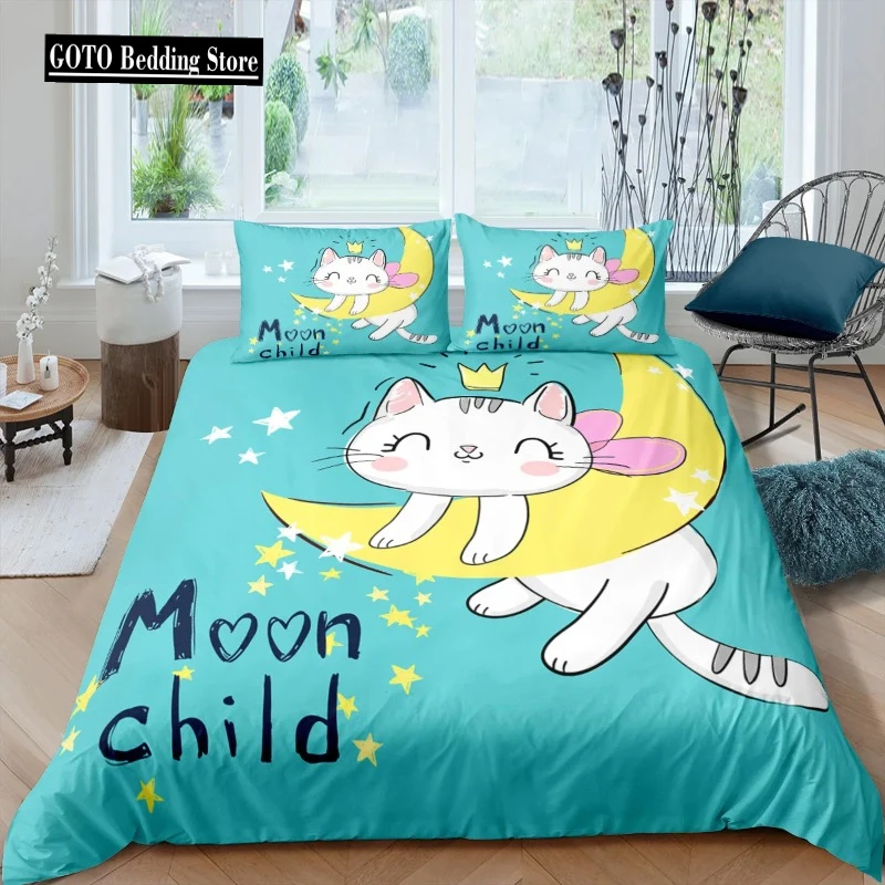 

3D Print Moon Kitten 100% Cotton Duvet Cover Wihth Pillowcases Bedding Sets Bedroom Home Textiles Bed Set Kids Lovely Unicorns