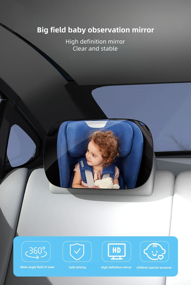 Baby Car Rear View Mirror 360 Rotating Clear View Safety Mirror with PVC Material for Auto Car Interior Accessories