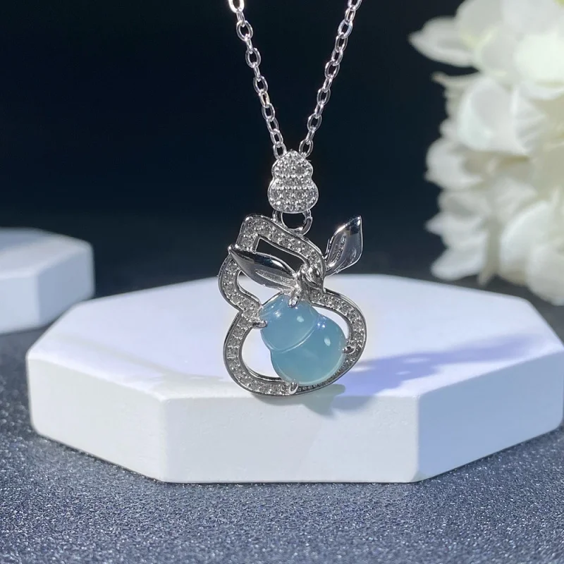 

Новый стиль, национальная мода, натуральный синий опасный материал, нефритовая тыква, ожерелье Фу Лу, агат, стерлинговое серебро S925