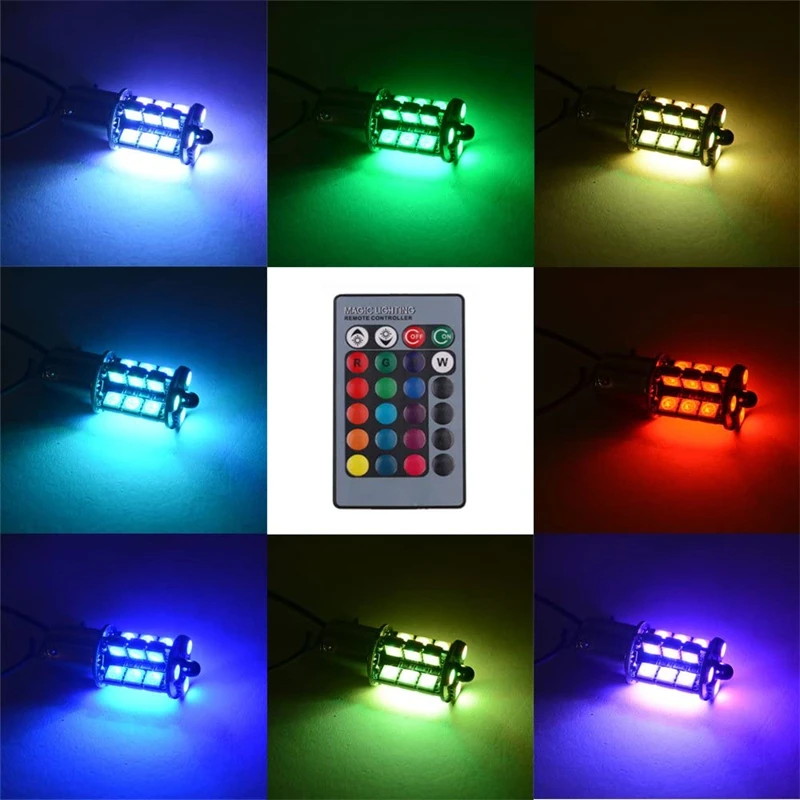 2pcs Car H4 LED Bulb H7 LED Lamp 5050 27smd H1 H11 LED RGB Fog Lamp Colorful Fog Headlight Remote Control Flash Strobe Car Parts