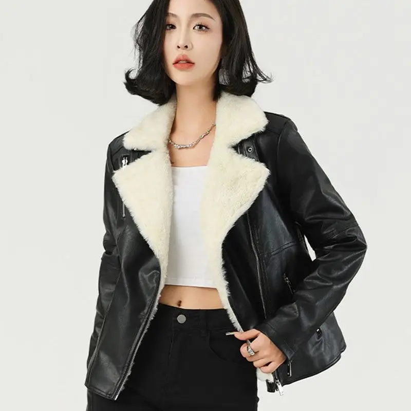 

Women's Autumn Winter Tops Jacket Leather Coat Thickened Padded Warm Niche Design Simple Comfortable Casual Soft Brand Harajuku