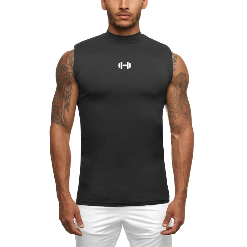 Compression Sleeveless Shirt Gym Vest Mens Workout Tank Top Bodybuilding Tight Fitness Clothing Mens Sports Muscle Tees Tops