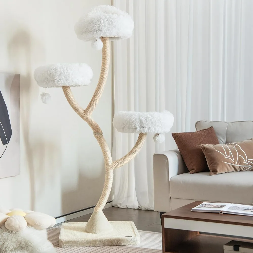 

70 Inch Multi-Level Large Cat Tower with 3 Warm Perches, 3 Jingling Balls, Sisal Scratching Posts & Board, Modern Cat Tree