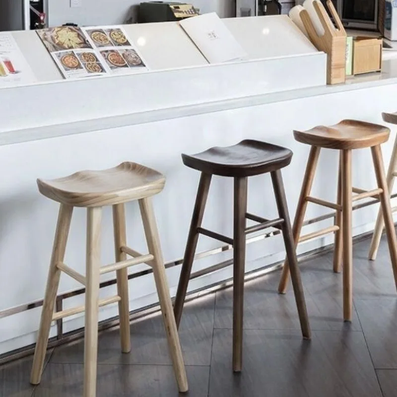 Nordic Bar Chair  Solid Wood Home Chair High Stool Mobile Phone Store Stool Modern Simple Bar Chair Bar Stool