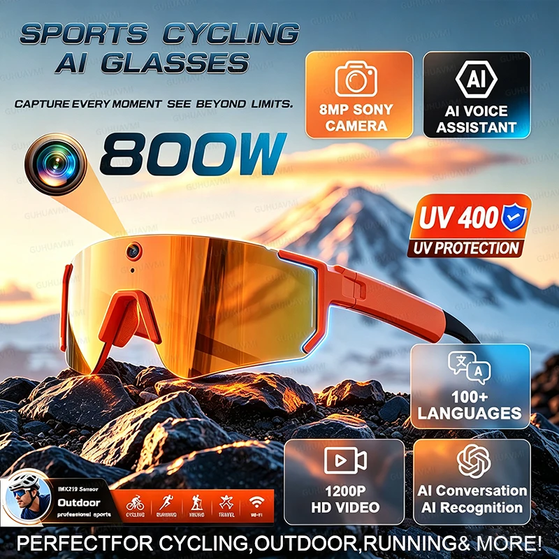 New AI smart shooting&recording glasses with 800W camera, HD anti-shake bicycle riding shooting artifact UV400 windproof goggles