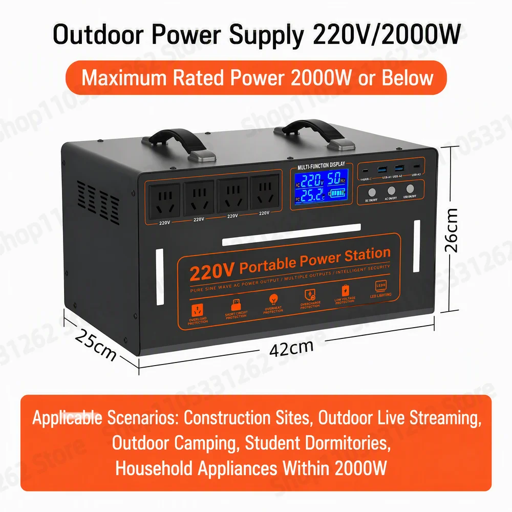 2000W Portable Power Station 2900Wh  Pure Sine Wave Solar Generator Fast Charging for Camping Emergency Home Backup