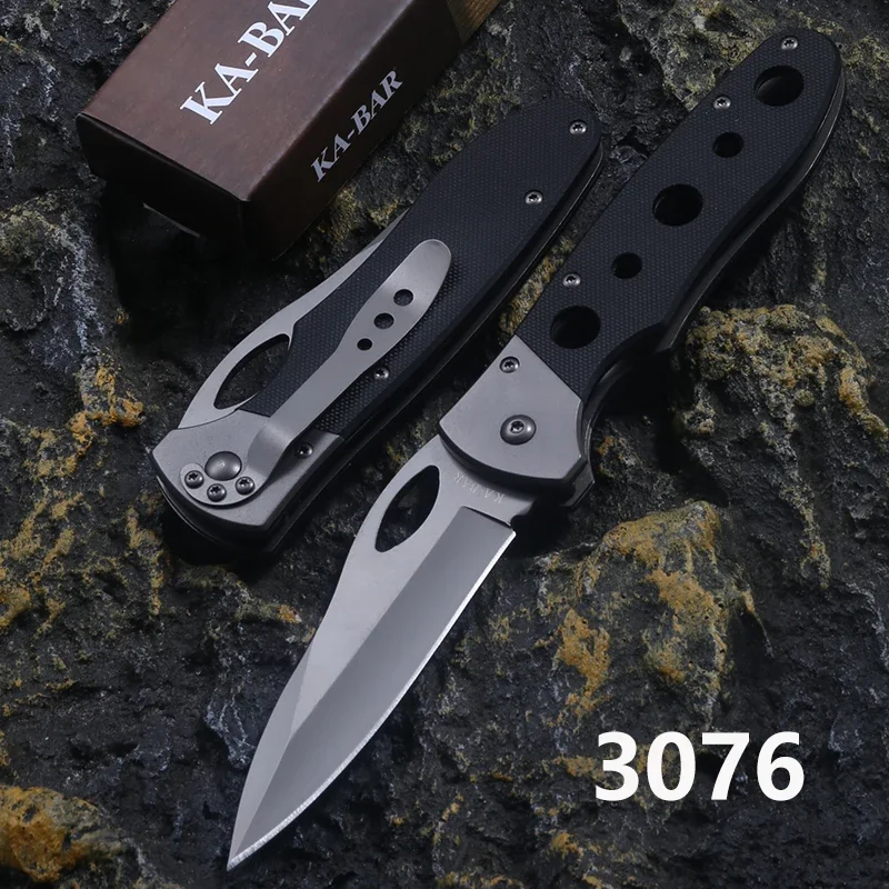 KB Agama Black G-10 Handle Folding Knife 3076 Flat blade, outdoor jungle combat knife, camping cutting knife