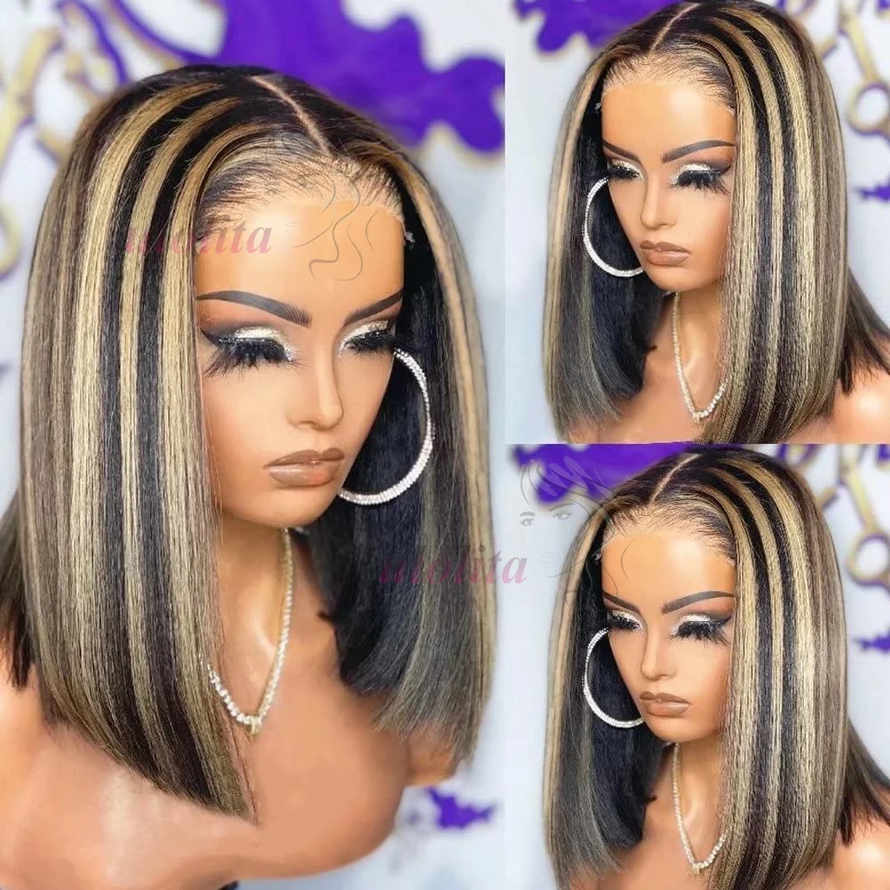 P1B/27 Highlight Wig Human Hair Bob Wig Short Bone Straight Bob Wig Lace Front Human Hair Wigs Piano Cheap Wig On Clearance Seal