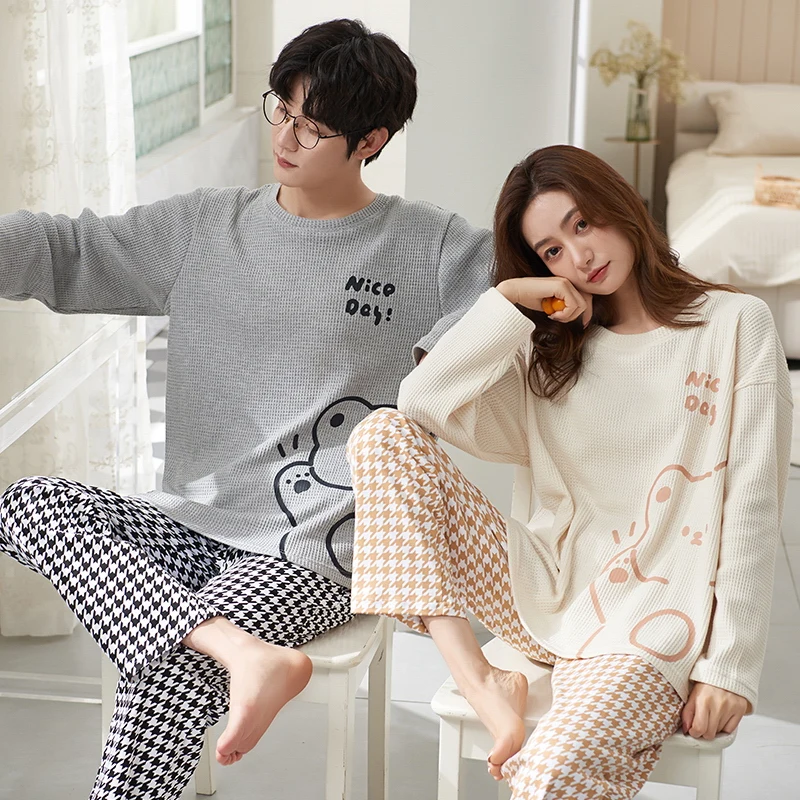 Autumn Couple Pajamas Sets Cartoon Men Sleepwear Leisure Cotton Plus Size Long Sleeve Women Homewear pijama Homme Mujer Dropship