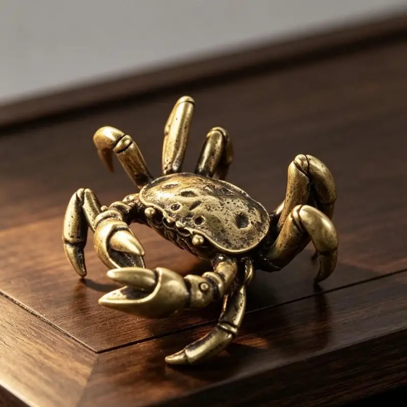 Solid Brass Crab Figurine Vintage Antique Finish Hand Carved Details Perfect For Home Decor Collection Display