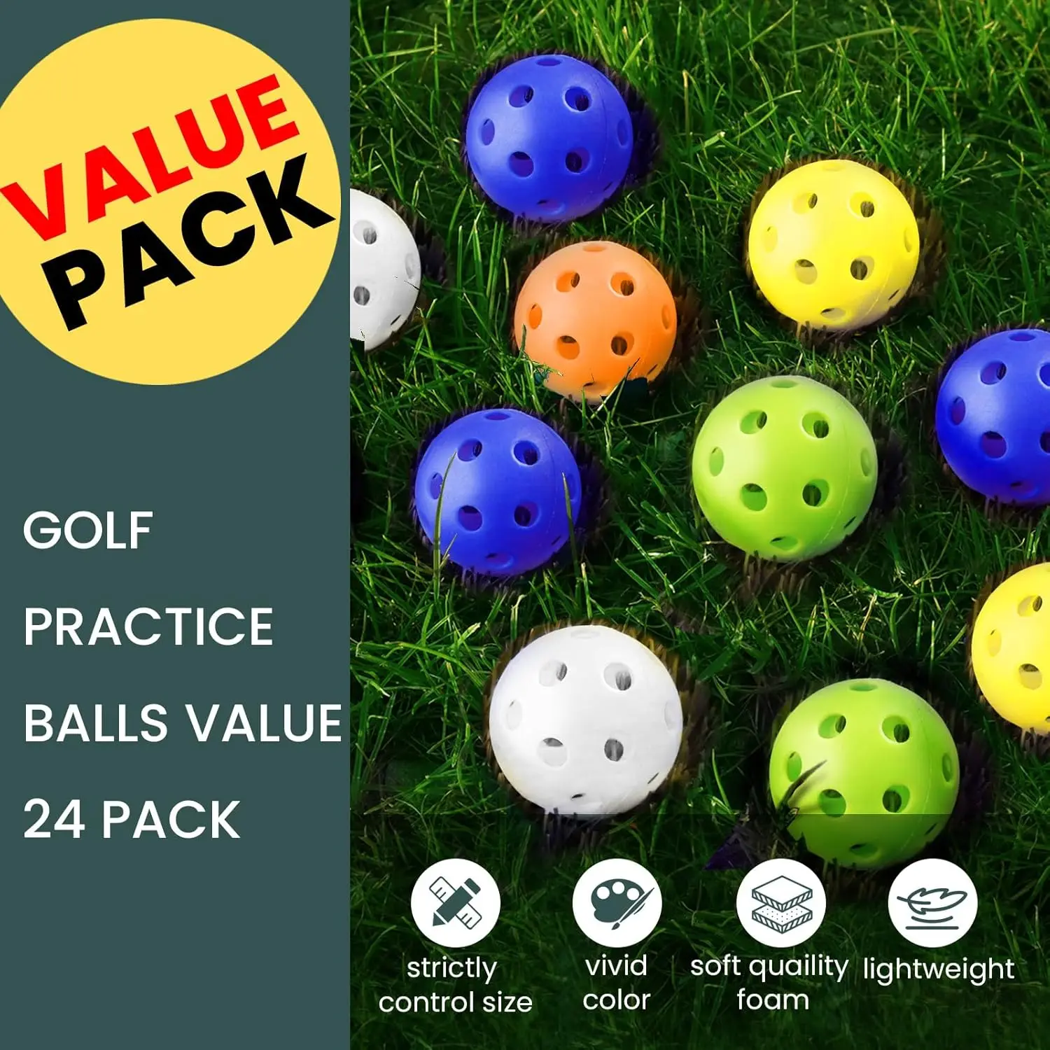 Plastic Practice Golf Balls 24 Pack, Limited Flight Golf Balls Golf Training Balls Plastic Airflow Golf Practice Balls