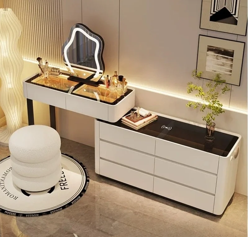 

Hot Selling Large Capacity Storage Dresser Chest Modern Lighted Adjustable Extendable Bedroom Vanity Makeup Smart Dressing Table