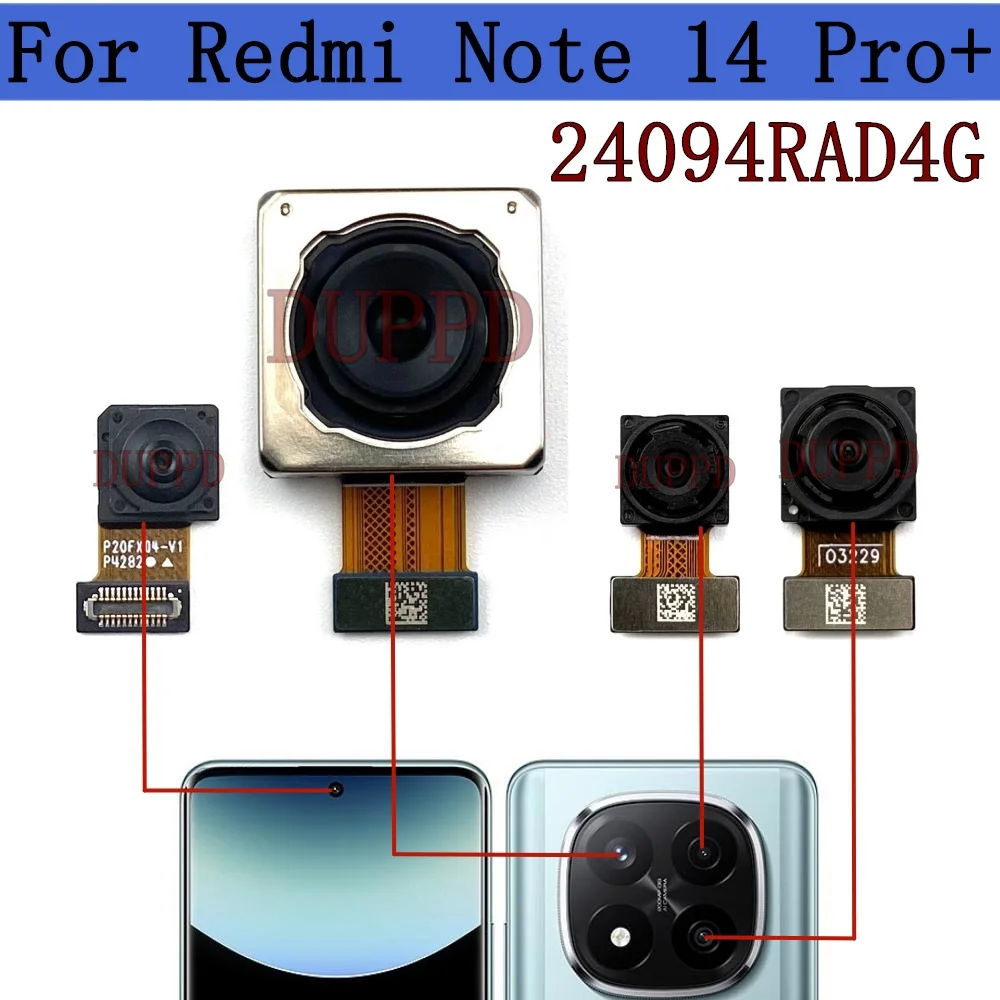 

Передняя задняя камера для Xiaomi Redmi Note 14 Pro+ 14PRO+ 5G Фронтальная камера для селфи, обращенная задняя основная макрокамера, модуль гибкого кабеля, детали