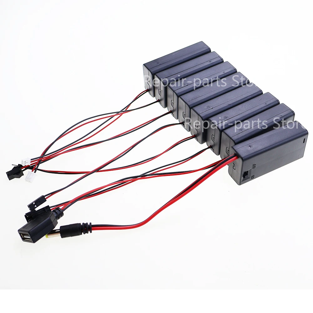 صندوق حامل البطارية AA 2/3/4/6/8 فتحات حافظة بطاريات مع مفتاح وغطاء و PH2.0 XH2.54 DC5.5X2.1 USB2.0 DuPont Terminal