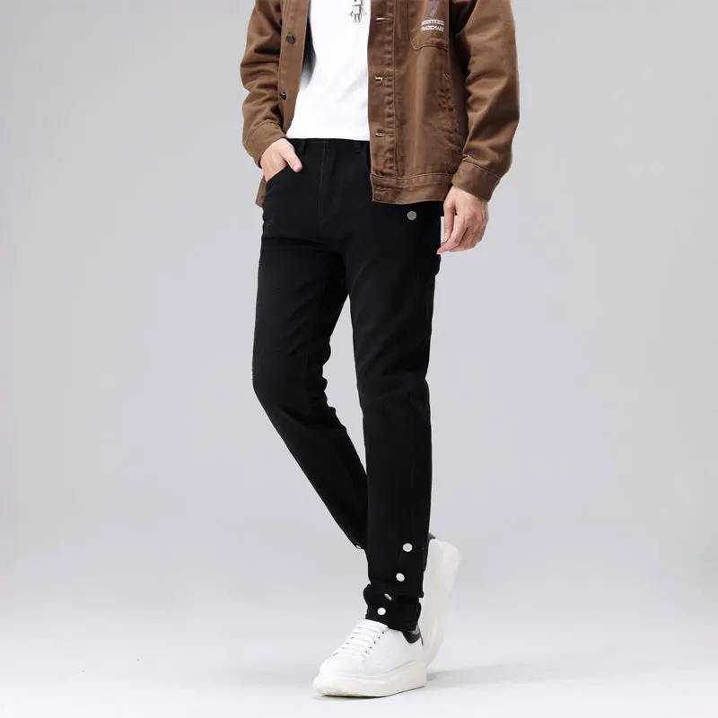 

European and American designers fashion new high-quality jeans elastic slim fit washed black jeans high street hip-hop brand pan