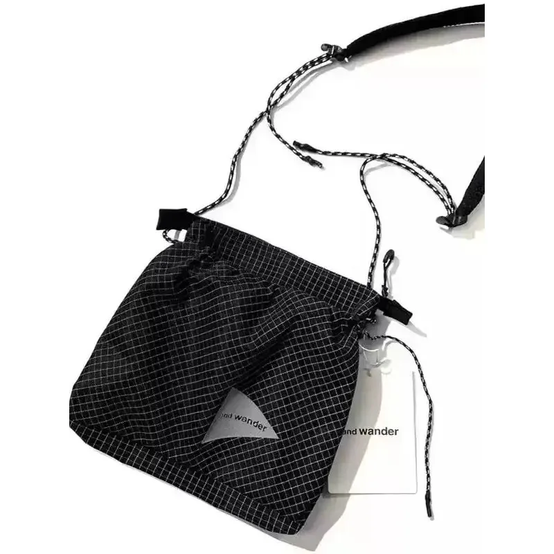 

Water-repellent Nylon Crossbody Bag Japanese Fashion Brand Reflective Plaid Rip Stop Lightweight Drawstring Casual Shoulder Bag