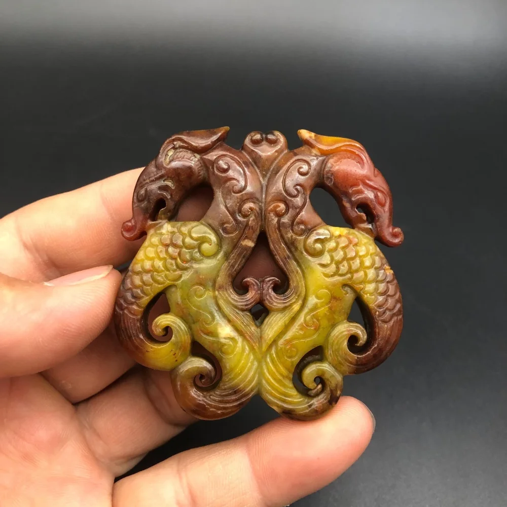 Old "HongShan"Culture Jade Carved Fengshui God Beast YuBi Amulet Pendant,R631