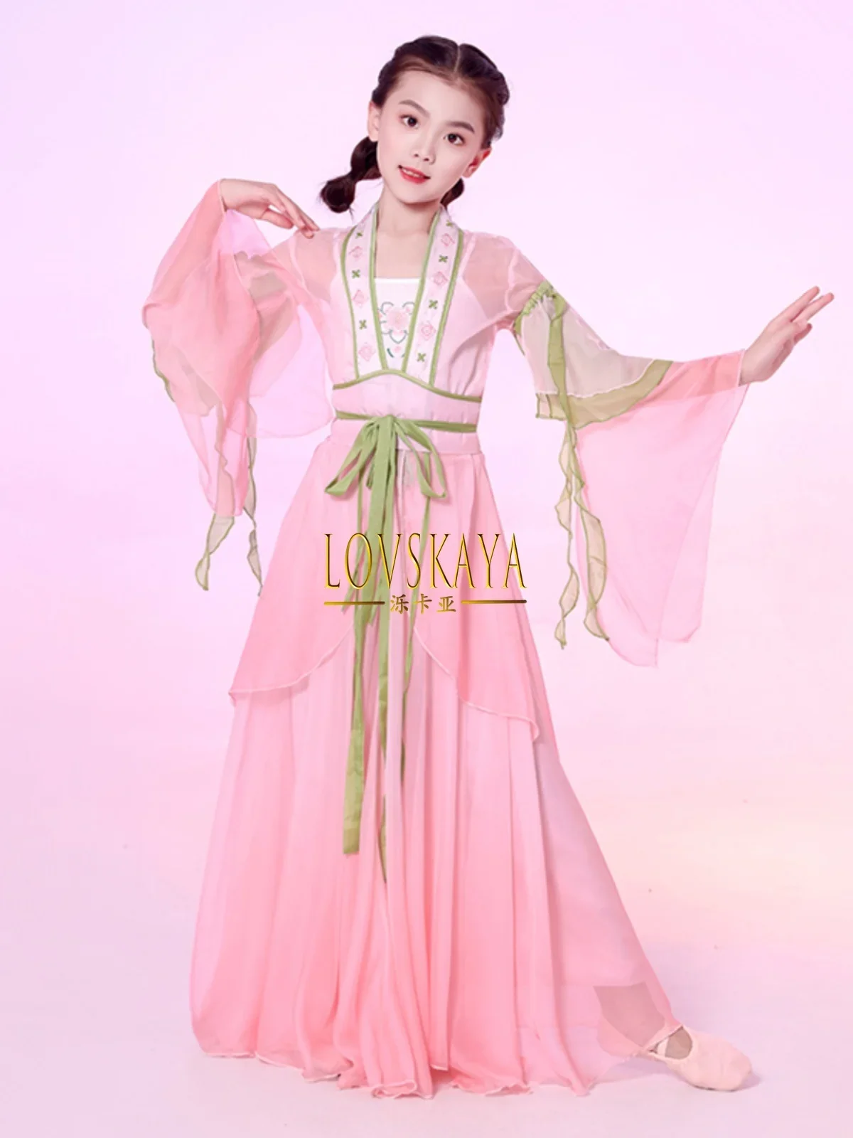 

Children's classical dance performance clothing, flowing gauze clothing, female fan dance practice clothing,Chinese style Hanfu