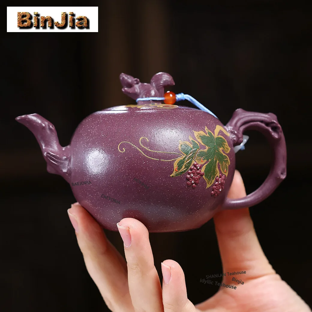 BAEJORIA 160ml Aesthetic Yixing Purple Clay Teapots Handmade Grape Pot Raw Ore Violet Coarse Sand Mud Kettle Zisha Tea Set Cha